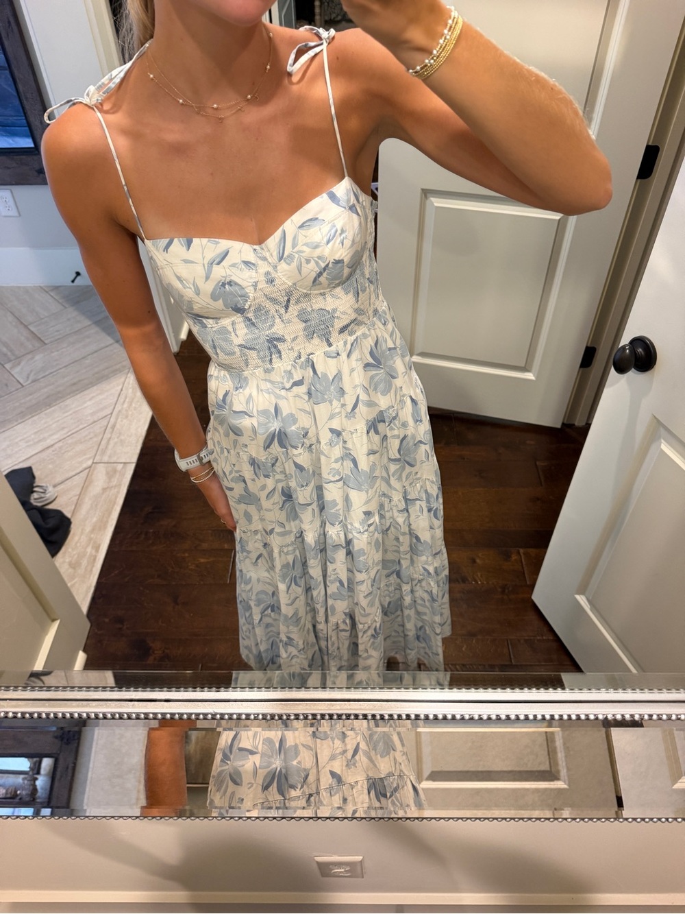 Wayf White Maxi Dress with Blue Floral Print